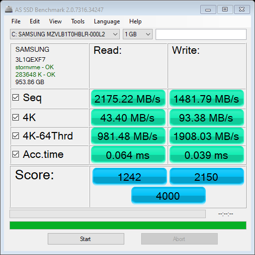 AS SSD Benchmark Results: Samsung SSD